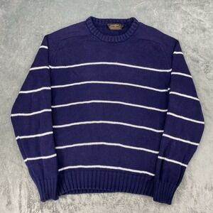 Vintage Eddie Bauer Sweater Mens Size L Blue White 90s Striped Crewneck Nautical